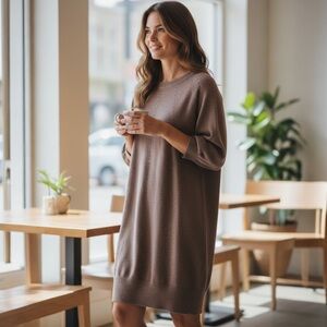 Ralph Lauren sweater dress with open knit detail in brown, size Small